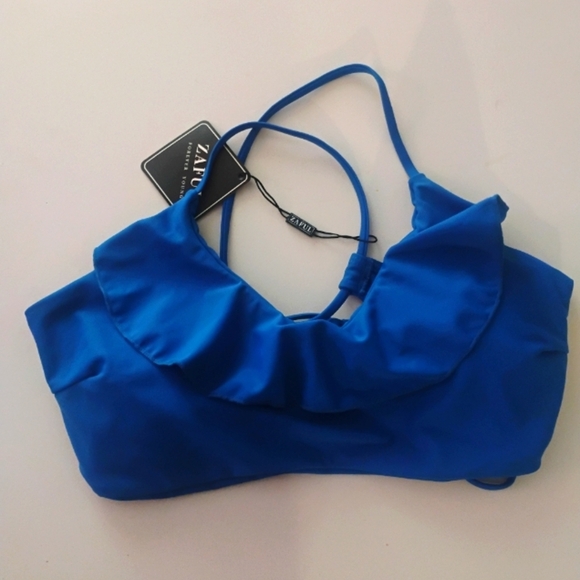 ZAFUL Ruffle Women Scoop Neck Swimsuits Lace Up Bikini Top Only. Size 8-10 - Picture 5 of 14